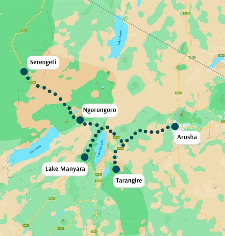 Tanzania Northern Safari Route Map