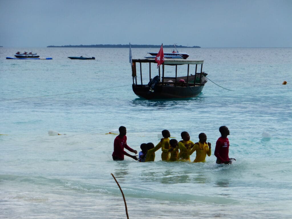 Women swimming in the Zanzibar ocean